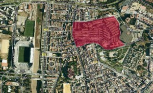 Figure 2: General neighborhood area view. Neighborhood marked. A Google maps aerial view courtesy.