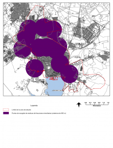 Figura 4: Accesibilidad de los puntos de recogida de residuos de las fracciones minoritarias (cobertura 600 m).
